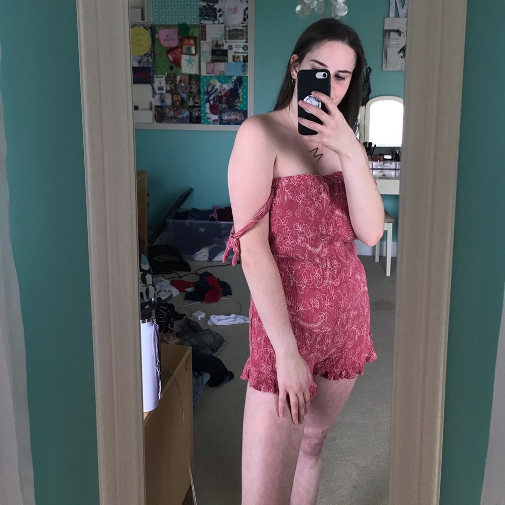 Aeropostale pink floral off the shoulder romper